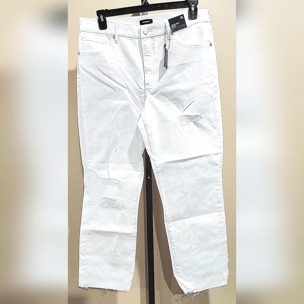 NWT Express High Waisted Ripped Straight Ankle Jeans Size 14 Long